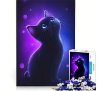 Adult Jigsaw1000 Pieces Neon Cat Gazing at Stars Practical Game Challenging To Complete Artists' Collection Fine Arts 38x52cm
