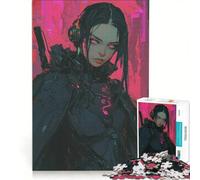 Adult Jigsaw1000 Pieces Neon Enforcer - Cyberpunk Girl with Headset Practical Game Challenging To Complete Artists' Collection Fine Arts 50x75cm