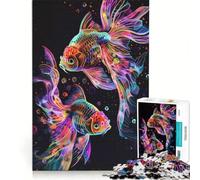 Adult Jigsaw1000 Pieces Neon Goldfish Pair on Black Practical Game Challenging To Complete Artists' Collection Fine Arts 38x52cm