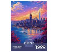 Adult Jigsaw1000 Pieces New York City Skyline at Sunset Jigsaw for Adults Brain Teaser Game Perfect Decoration Unique Gifts for Birthday And Christmas 52x38cm/1000pcs