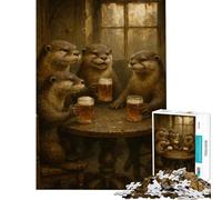 Adult Jigsaw1000 Pieces Otters Drinking Beer at A Table Help The Brain Exercise A Work of Art Relaxing Games for And from 14 Years And over (38x26cm)