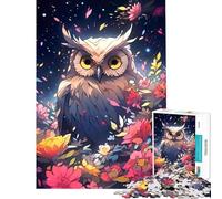 Adult Jigsaw1000 Pieces Owl Among Flowers at Night Help The Brain Exercise A Work of Art Relaxing Games for And from 14 Years And over (50x75cm)