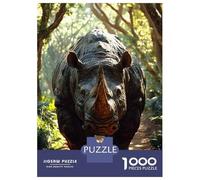 Adult Jigsaw1000 Pieces Rhino Walking on A Forest Path Jigsaw for Adults Brain Teaser Game Perfect Decoration Unique Gifts for Birthday And Christmas 38x26cm/1000pcs