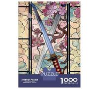 Adult Jigsaw1000 Pieces Samurai Swords And Cherry Blossoms Jigsaw for Adults Brain Teaser Game Perfect Decoration Unique Gifts for Birthday And Christmas 52x38cm/1000pcs