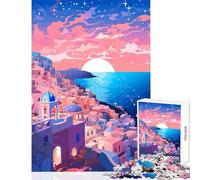 Adult Jigsaw1000 Pieces Santorini Greece Lofi Art Puzzle For Teenagers Difficult Hard Educational Challenge Birthday Present,Travel Gifts, (50x75cm)