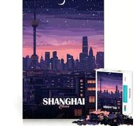 Adult Jigsaw1000 Pieces Shanghai China Cityscape at Night Precise Fit Game Smart Brain Toy Free Time Play Birthday Mind Gift(38x26cm)