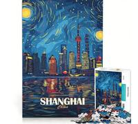Adult Jigsaw1000 Pieces Shanghai China Skyline Night Art Hands-on Game Difficult And Challenge Deal As Gifts for The Whole Family 50x75cm
