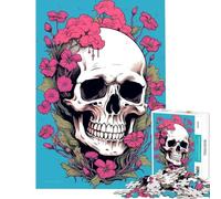 Adult Jigsaw1000 Pieces Skull with Flowers Help The Brain Exercise Birthday Present Home Decoration Toys Suitable for People Aged 14 And Above (38x26cm)