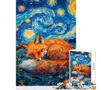 Adult Jigsaw1000 Pieces Sleeping Fox Starry Night Fun Games But Fun And Humorous Home Decoration Toys Artists' Collection, Fine Arts (38x26cm)