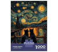 Adult Jigsaw1000 Pieces Starry Night Cats Adult Jigsaw Puzzle Hands-on Game Perfect Decoration Unique Gifts for Birthday And Christmas 38x26cm/1000pcs