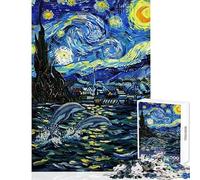 Adult Jigsaw1000 Pieces Starry Night Dolphins Painting Fun Games But Fun And Humorous Home Decoration Toys Artists' Collection, Fine Arts (50x75cm)