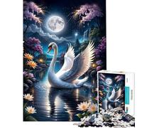 Adult Jigsaw1000 Pieces Swan in Magic Lake Under Full Moon Help The Brain Exercise A Work of Art Relaxing Games for And from 14 Years And over (38x26cm)
