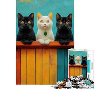 Adult Jigsaw1000 Pieces Three Cats on Fence Help The Brain Exercise Birthday Present Home Decoration Toys Suitable for People Aged 14 And Above (38x26cm)