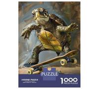 Adult Jigsaw1000 Pieces Turtle Skateboard Skating Jigsaw for Adults Brain Teaser Game Perfect Decoration Unique Gifts for Birthday And Christmas 52x38cm/1000pcs