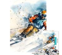 Adult Jigsaw1000 Pieces Vintage Skiing Watercolor Help The Brain Exercise A Work of Art Relaxing Games for And from 14 Years And over (50x75cm)