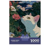 Adult Jigsaw1000 Pieces White Cat in Garden with Butterfly Adult Puzzles Anti-Stress Toys Difficult Hard Unique Gifts for Birthday And Christmas 70x50cm/1000pcs