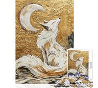 Adult Jigsaw1000 Pieces White Fox Under Crescent Moon Fun Games But Fun And Humorous Home Decoration Toys Artists' Collection, Fine Arts (38x52cm)