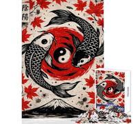 Adult Jigsaw1000 Pieces Yin Yang Koi Fish with Maple Leaves Fun Games But Fun And Humorous Home Decoration Toys Artists' Collection, Fine Arts (38x26cm)