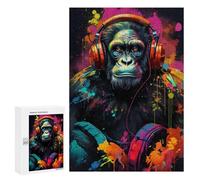 Adult Jigsaw300 PCS Chimp Colorful Monkey Music Art Jigsaw Puzzles for Teenagers For Family Fun Difficult And Challenge Great Gift for Gaming 300 PCS