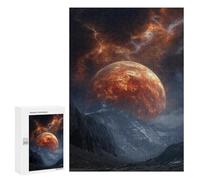 Adult Jigsaw300 PCS Fiery Planet Over Mountain Range Adult Jigsaw Puzzles Staycation Kill Time Fun Activities at Home Gifts for Friends And Family 300 PCS