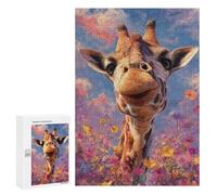 Adult Jigsaw300 PCS Giraffe in Flower Field-3 Jigsaw Puzzles for Teenagers For Family Fun Difficult And Challenge Great Gift for Gaming 300 PCS