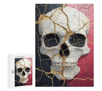 Adult Jigsaw300 PCS Golden Cracked Skull Art Print Adult Jigsaw Puzzles Staycation Kill Time Fun Activities at Home Gifts for Friends And Family 300 PCS