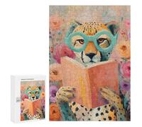 Adult Jigsaw300 PCS Leopard Reading Book Art Print Jigsaw Puzzles for Teenagers For Family Fun Difficult And Challenge Great Gift for Gaming 300 PCS