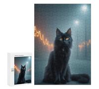 Adult Jigsaw300 PCS Mystical Black Cat Night Adult Jigsaw Puzzles Staycation Kill Time Fun Activities at Home Gifts for Friends And Family 300 PCS