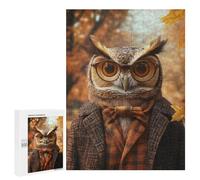 Adult Jigsaw500 PCS Autumnal Owl in Plaid Coat Adult Jigsaw Puzzles Staycation Kill Time Fun Activities at Home Gifts for Friends And Family 500 PCS