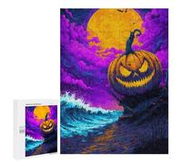 Adult Jigsaw500 PCS Halloween Pumpkin Beach Scene Adult Jigsaw Puzzles Staycation Kill Time Fun Activities at Home Gifts for Friends And Family 500 PCS
