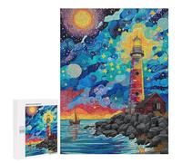 Adult Jigsaw500 PCS Whimsical Lighthouse Coastal Scene Jigsaw for Teenagers Hand Speed Race Wishlist with Santa Claus Challenging Game Toys 500 PCS