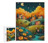 Adult Jigsaw500 PCS Whimsical Village Night Scene Adult Jigsaw Puzzles Staycation Kill Time Fun Activities at Home Gifts for Friends And Family 500 PCS
