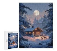 Adult Jigsaw500 PCS Winter Cabin Moonlight Scene Jigsaw Puzzles for Teenagers For Family Fun Difficult And Challenge Great Gift for Gaming 500 PCS