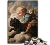 Adult Jigsaws 1000 Piece Black Cat And Angel Baby Teenager Puzzles,Challenging Game Toys Wall Decoration Unique Birthday And Xmas Gifts (50x75cm)