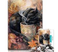 Adult Jigsaws 1000 Piece Black Cat Drinking Coffee Teenager Puzzles,Challenging Game Toys Wall Decoration Unique Birthday And Xmas Gifts 26x38cm