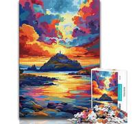 Adult Jigsaws 1000 Piece Castle at Sunset Teenager Jigsaw,Staycation Kill Time with Fully Interlocking Randomly Shaped Pieces (size 75x50cm)