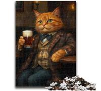 Adult Jigsaws 1000 Piece Cat Drinking Beer Teenager Puzzles,Learning Educational Toys Family Games Gifts for Friends And Family (26x38cm)