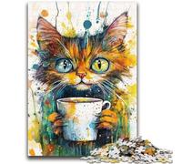 Adult Jigsaws 1000 Piece Cat Drinking Coffee Stress Reliever Difficult Challenge Every Piece Is Unique - Challenging Family Fun Game 26x38cm