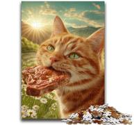 Adult Jigsaws 1000 Piece Cat Eating Meat for And 14 Years And over Interesting Stress Reduction Gifts for Friends And Family 50x75cm