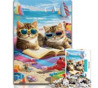 Adult Jigsaws 1000 Piece Cat on Vacation 1000 Pieces for Adults,Quiz Game Wall Decoration Unique Birthday And Xmas Gifts (size 75x50cm)