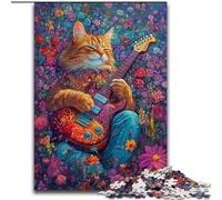 Adult Jigsaws 1000 Piece Cat Playing Guitar Among Flowers, Suitable for Ages 14 And Up Home Decor Deal As Gifts for The Whole Family (size 26x38cm)