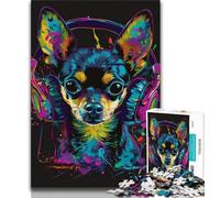 Adult Jigsaws 1000 Piece Chihuahua DJ Neon 1000 Pieces for Adults,Quiz Game Wall Decoration Unique Birthday And Xmas Gifts (size 38x26cm)