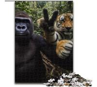 Adult Jigsaws 1000 Piece Chimpanzee And Tiger Selfie, for And from 14 Years And over Educational Learning Toys Family Games Birthday Present (Size 50x75cm)