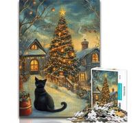 Adult Jigsaws 1000 Piece Christmas Black Cat Teenager Jigsaw,Staycation Kill Time with Fully Interlocking Randomly Shaped Pieces (size 75x50cm)