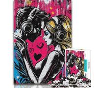 Adult Jigsaws 1000 Piece Couple Graffiti,Help The Brain Exercise Addictive Toys to Cultivate Patience Perfect Decoration 75x50cm