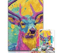 Adult Jigsaws 1000 Piece Deer Oil Painting Teenager Jigsaw,Staycation Kill Time with Fully Interlocking Randomly Shaped Pieces (size 75x50cm)