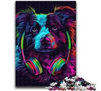 Adult Jigsaws 1000 Piece DJ Neon Border Collie Teenager Puzzles,Challenging Game Toys Wall Decoration Unique Birthday And Xmas Gifts (50x75cm)