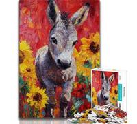 Adult Jigsaws 1000 Piece Donkey And Sunflower,Stress Reliever Difficult Challenge Every Piece Is Unique - Challenging Family Fun Game (38x26cm)