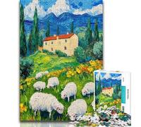 Adult Jigsaws 1000 Piece Flock of Sheep Oil Painting 1000 Piece Puzzle,Educational Games Home Decoration Birthday Present, Gifts, Wall Art (size 75x50cm)