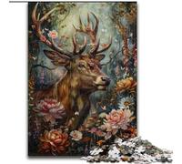 Adult Jigsaws 1000 Piece Floral Deer, Educational Games Home Decoration Is Ideal As A Gift for The Whole Family (Size 26x38cm)